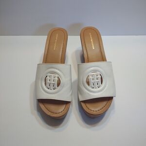 Tommy Hilfiger Wooden White Slide Wedge Sandals Sz 9